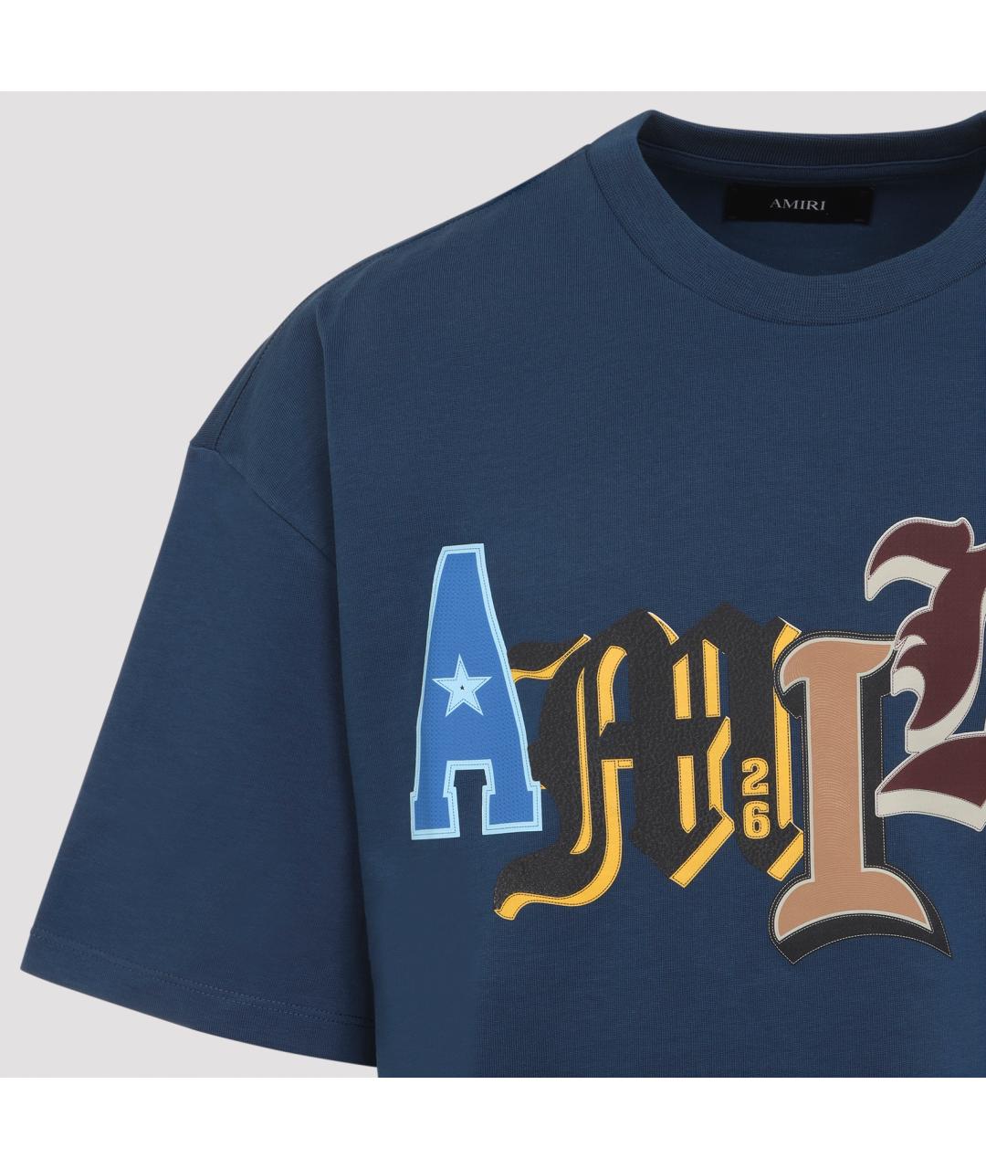 AMIRI Темно-синяя хлопковая футболка, фото 4