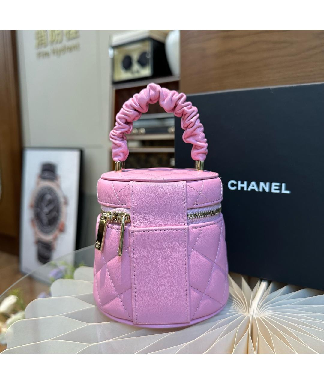 CHANEL Розовая кожаная сумка с короткими ручками, фото 4
