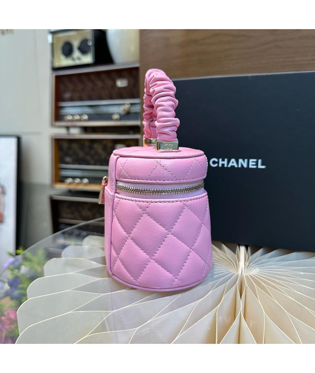 CHANEL Розовая кожаная сумка с короткими ручками, фото 5