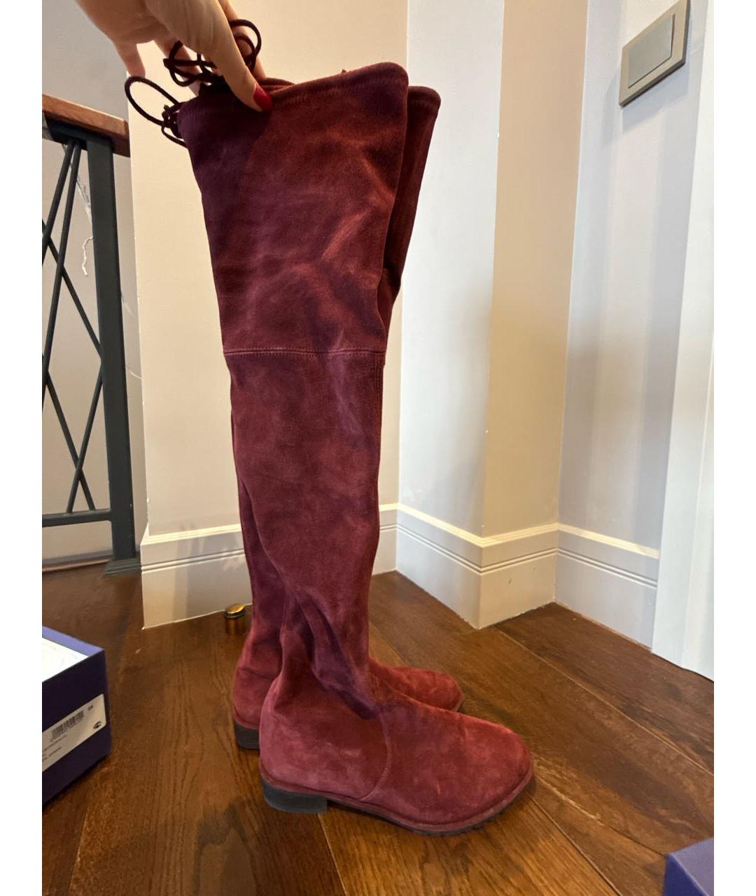 STUART WEITZMAN Бордовые замшевые ботфорты, фото 4