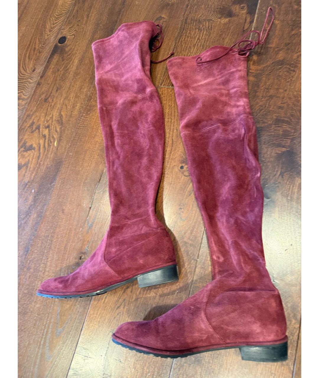 STUART WEITZMAN Бордовые замшевые ботфорты, фото 5