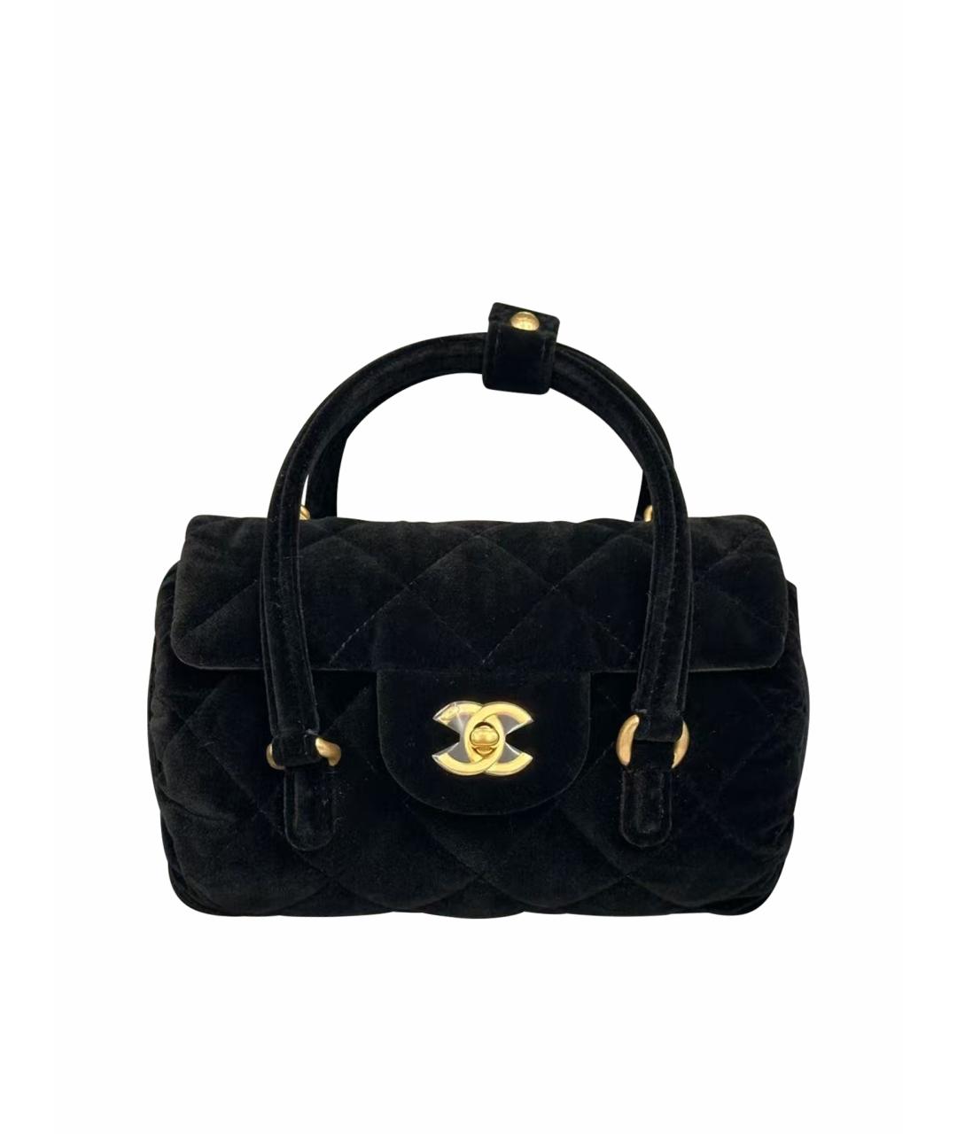 CHANEL Черная бархатная сумка с короткими ручками, фото 1