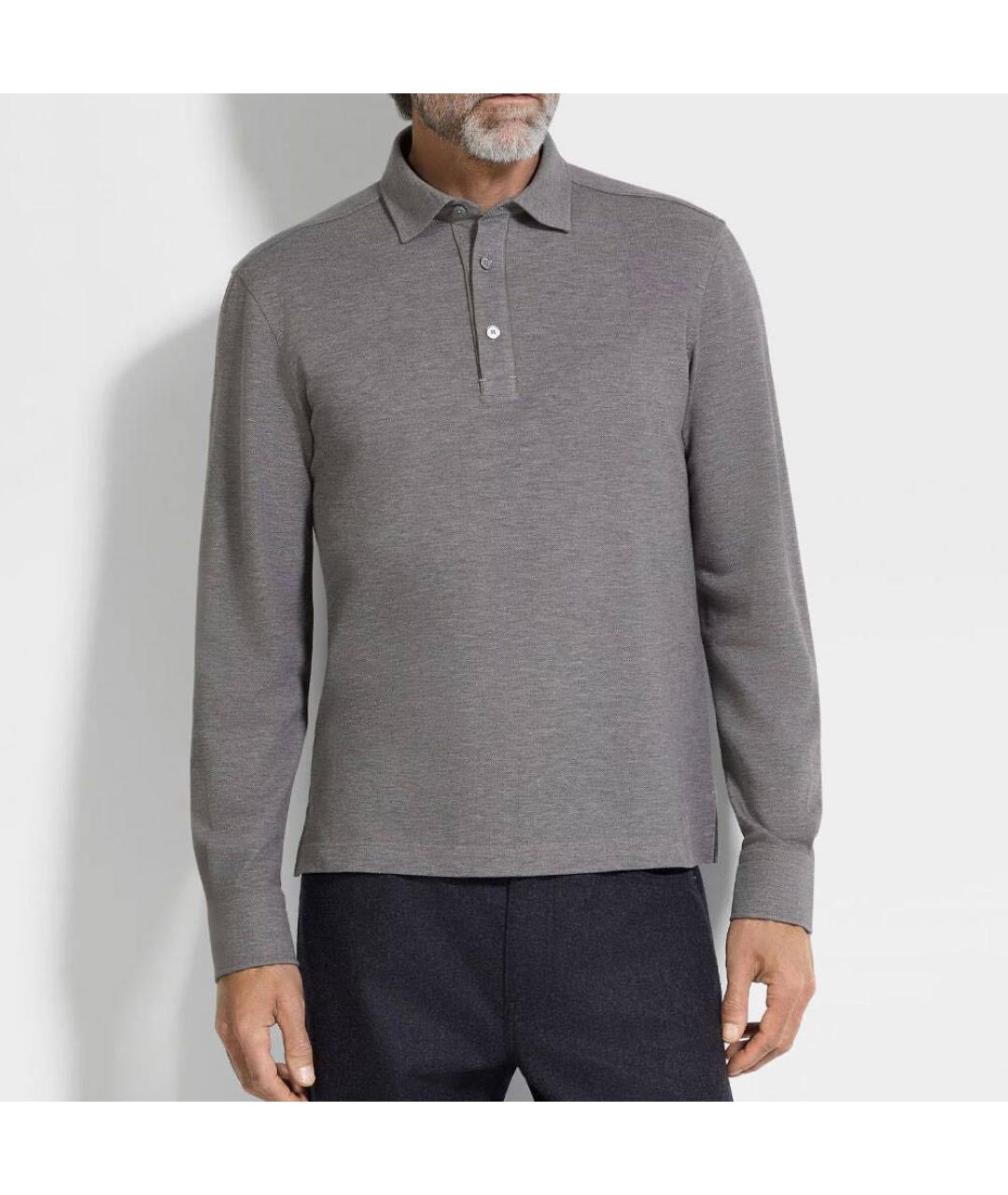 ZEGNA Серое хлопковое поло с длинным рукавом, фото 2