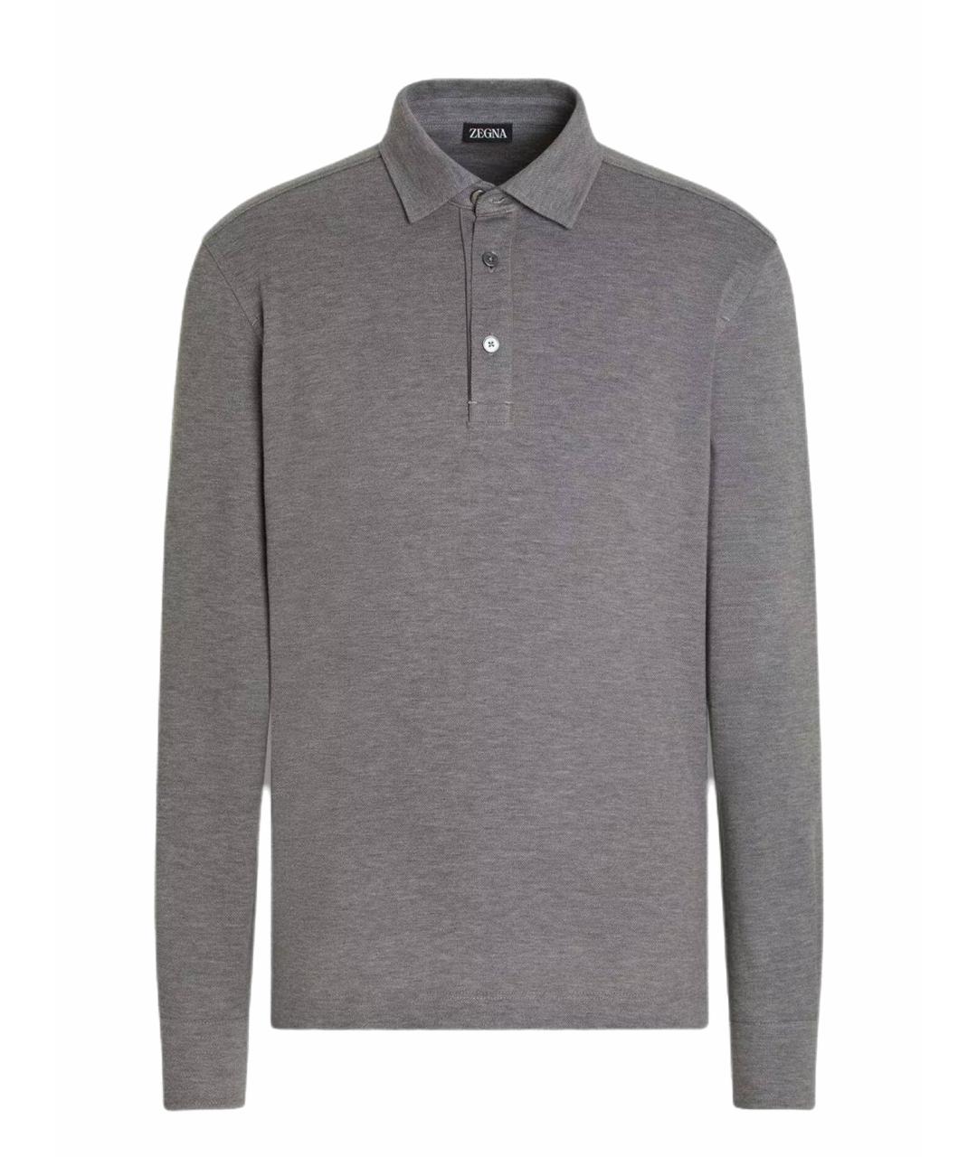 ZEGNA Серое хлопковое поло с длинным рукавом, фото 7