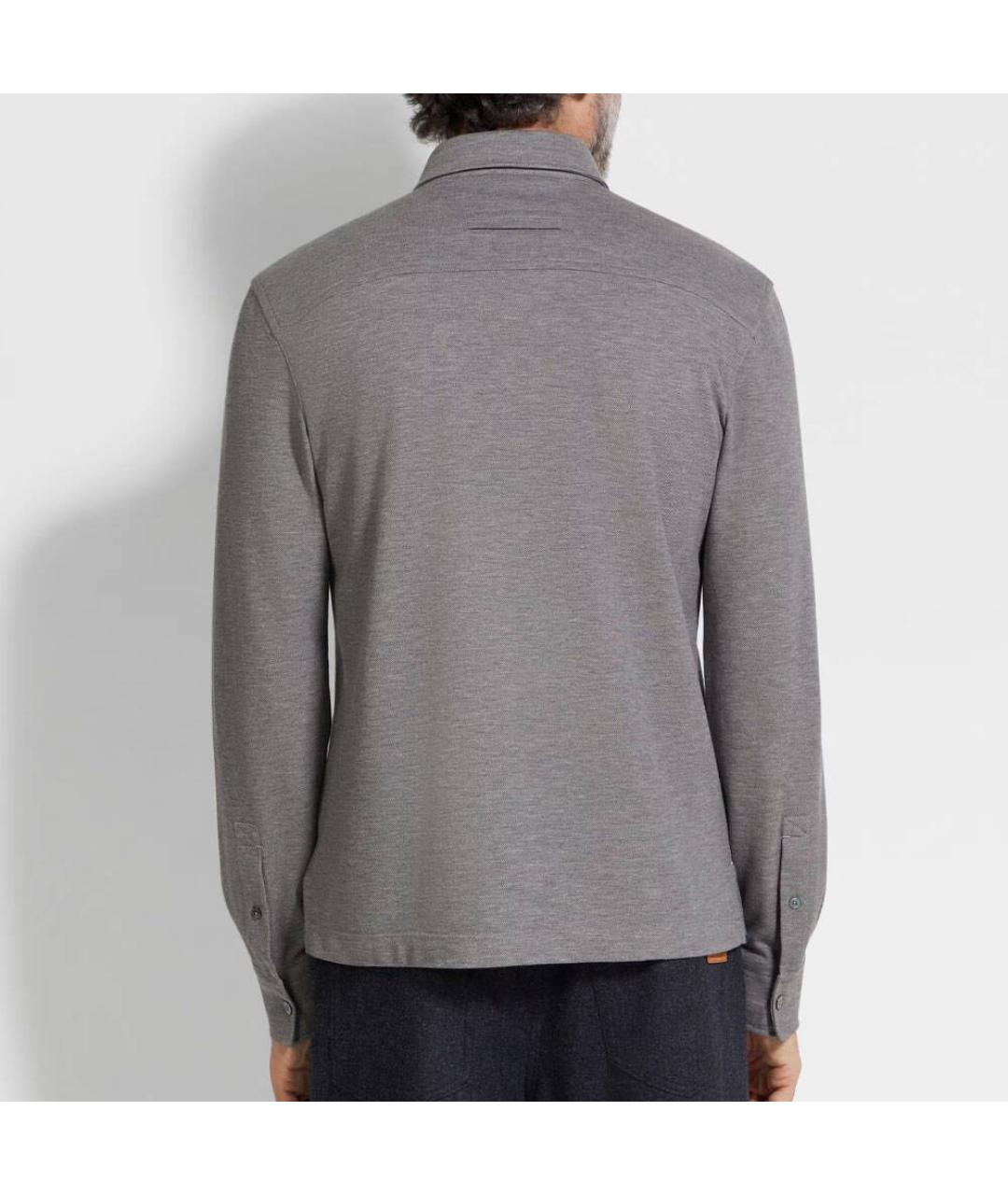 ZEGNA Серое хлопковое поло с длинным рукавом, фото 4