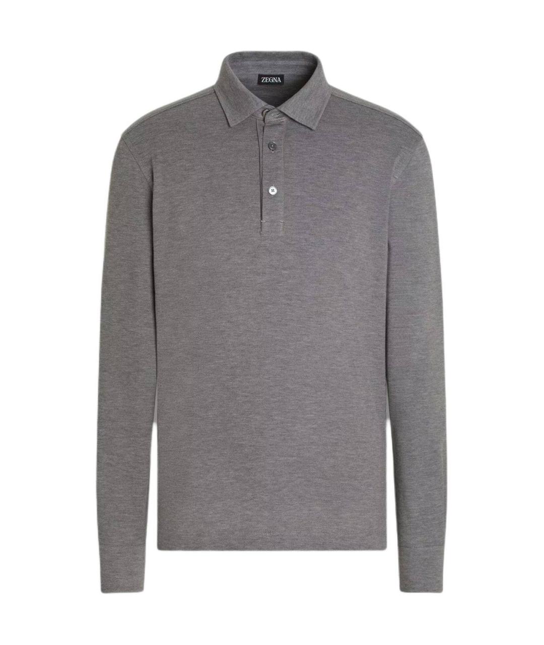 ZEGNA Серое хлопковое поло с длинным рукавом, фото 6