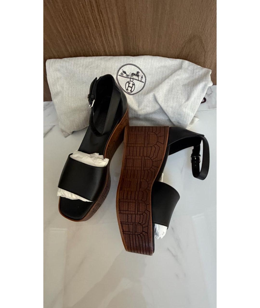 HERMES Черные кожаные босоножки, фото 6
