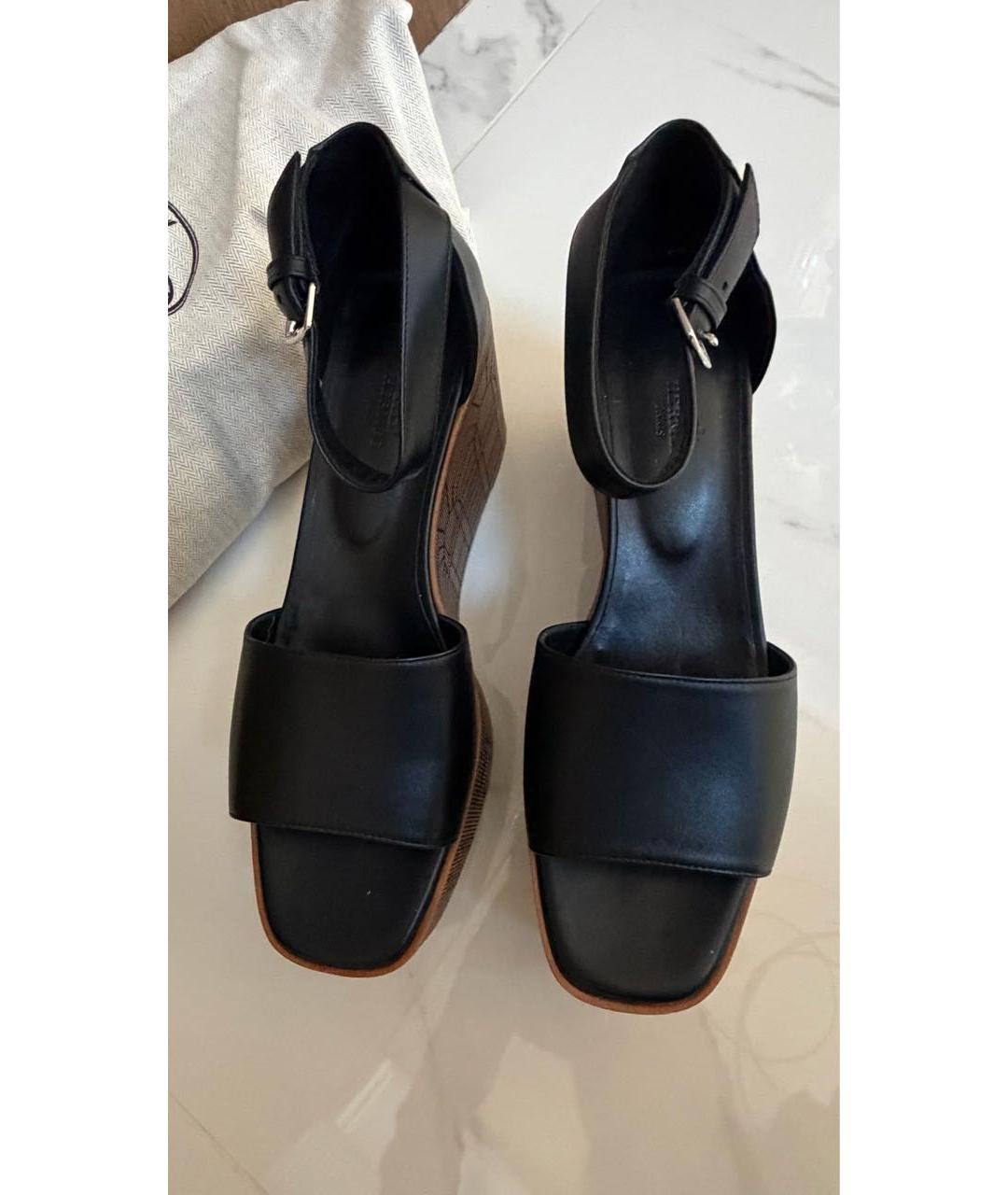 HERMES Черные кожаные босоножки, фото 3