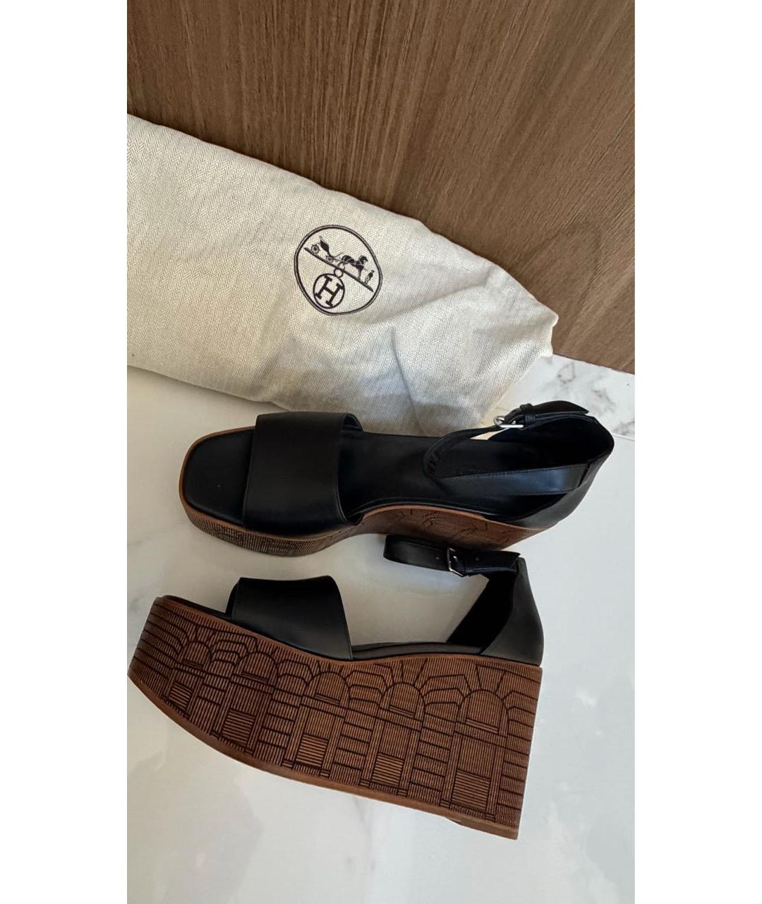 HERMES Черные кожаные босоножки, фото 7