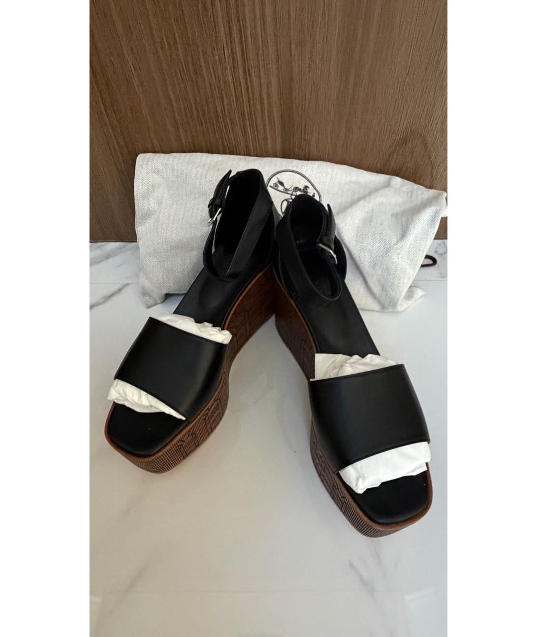 HERMES Черные кожаные босоножки, фото 2