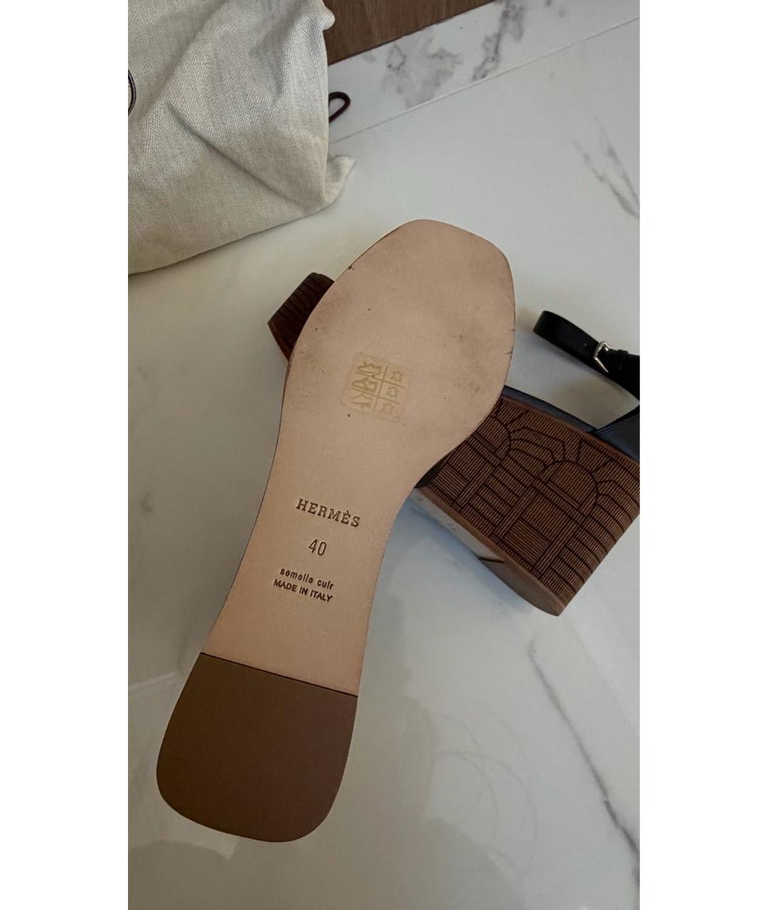 HERMES Черные кожаные босоножки, фото 5