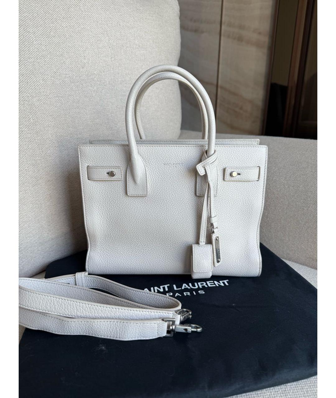 SAINT LAURENT Белая кожаная сумка тоут, фото 2