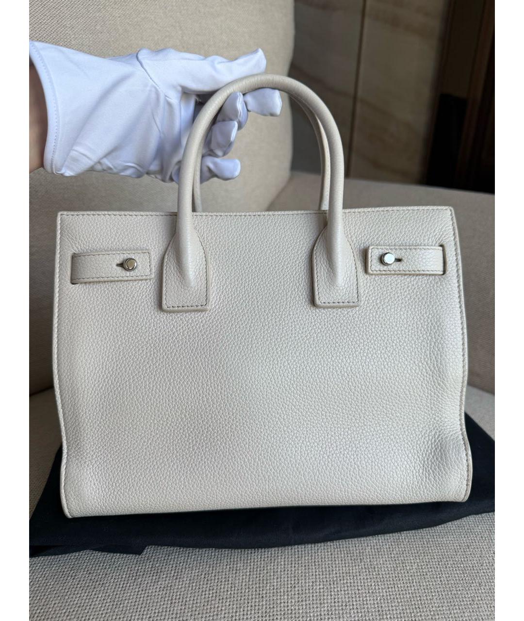 SAINT LAURENT Белая кожаная сумка тоут, фото 4