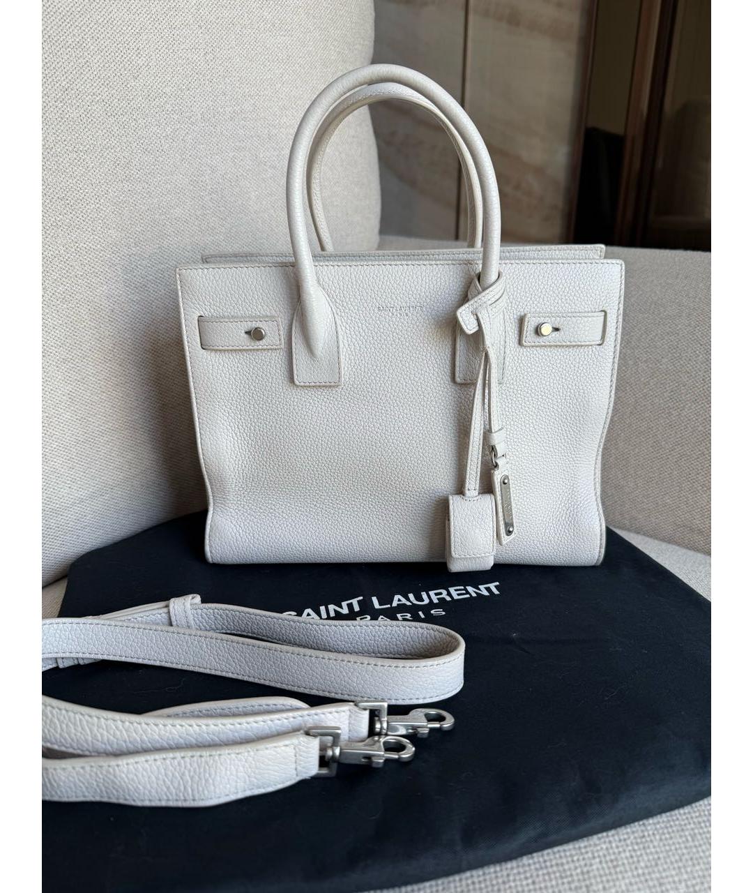 SAINT LAURENT Белая кожаная сумка тоут, фото 7