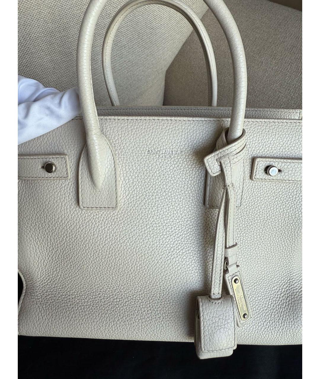 SAINT LAURENT Белая кожаная сумка тоут, фото 6
