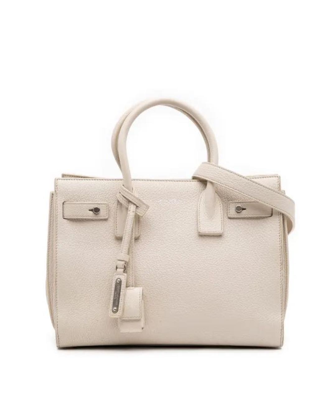 SAINT LAURENT Белая кожаная сумка тоут, фото 1