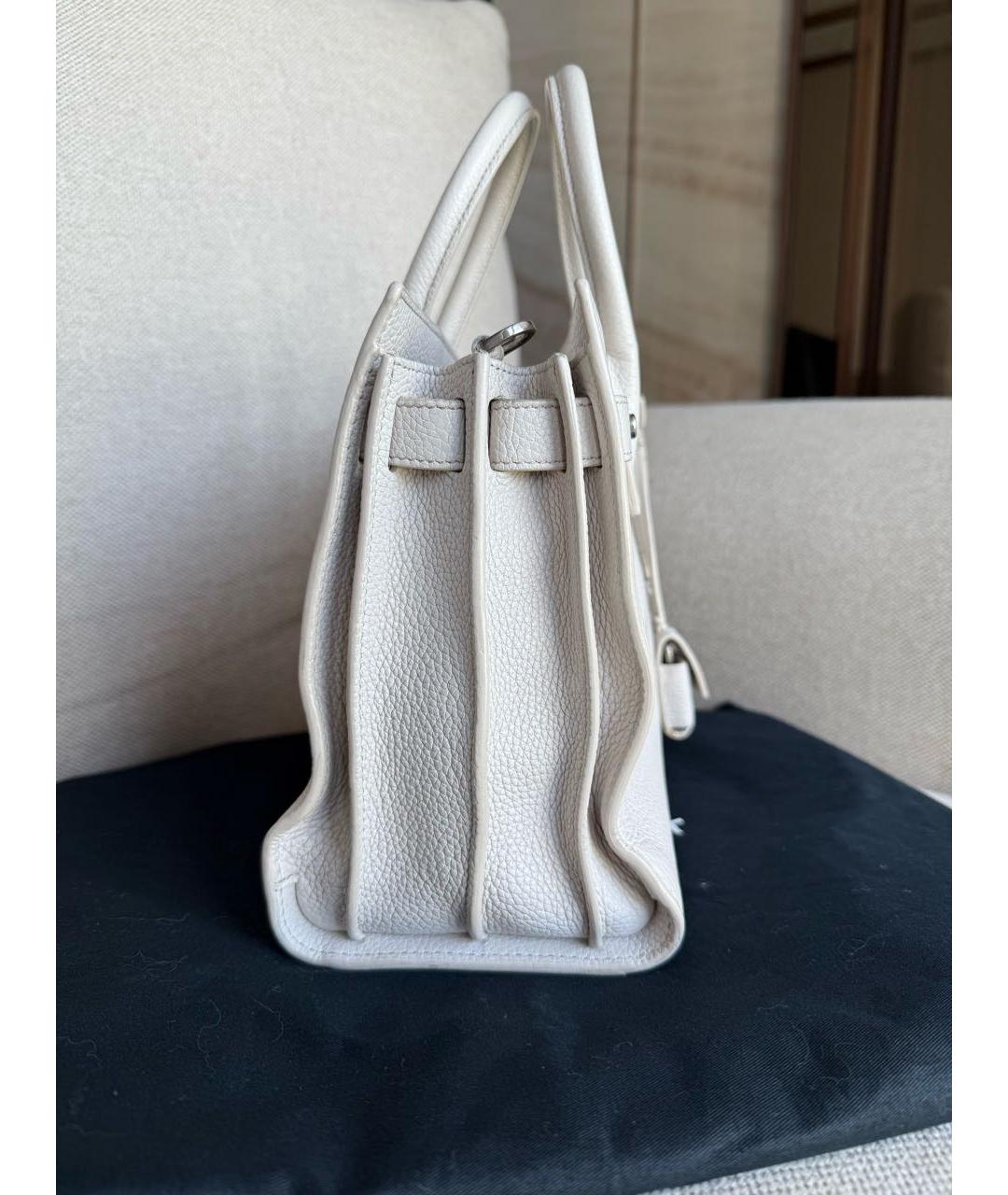 SAINT LAURENT Белая кожаная сумка тоут, фото 3