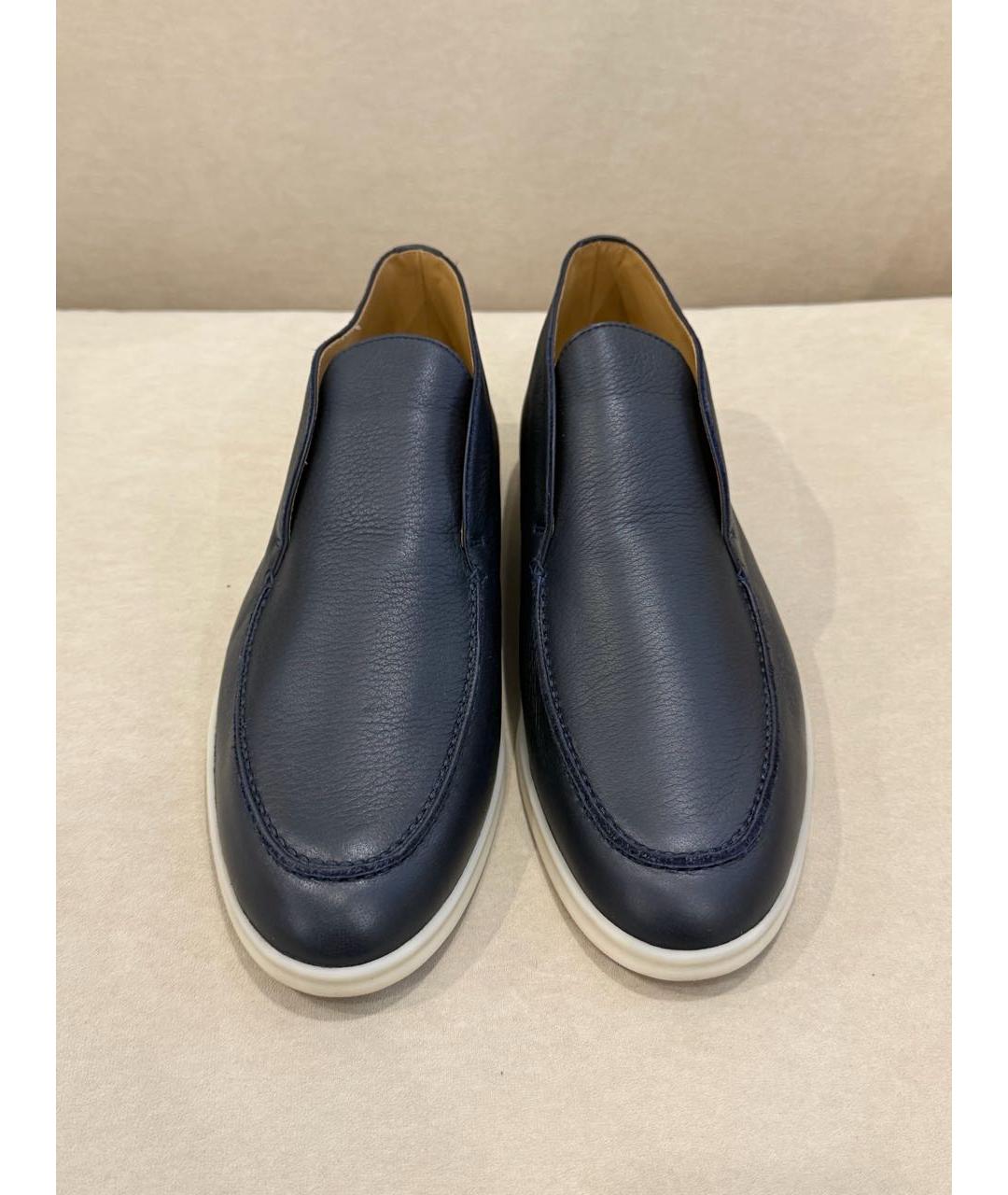 LORO PIANA Темно-синие кожаные высокие ботинки, фото 2