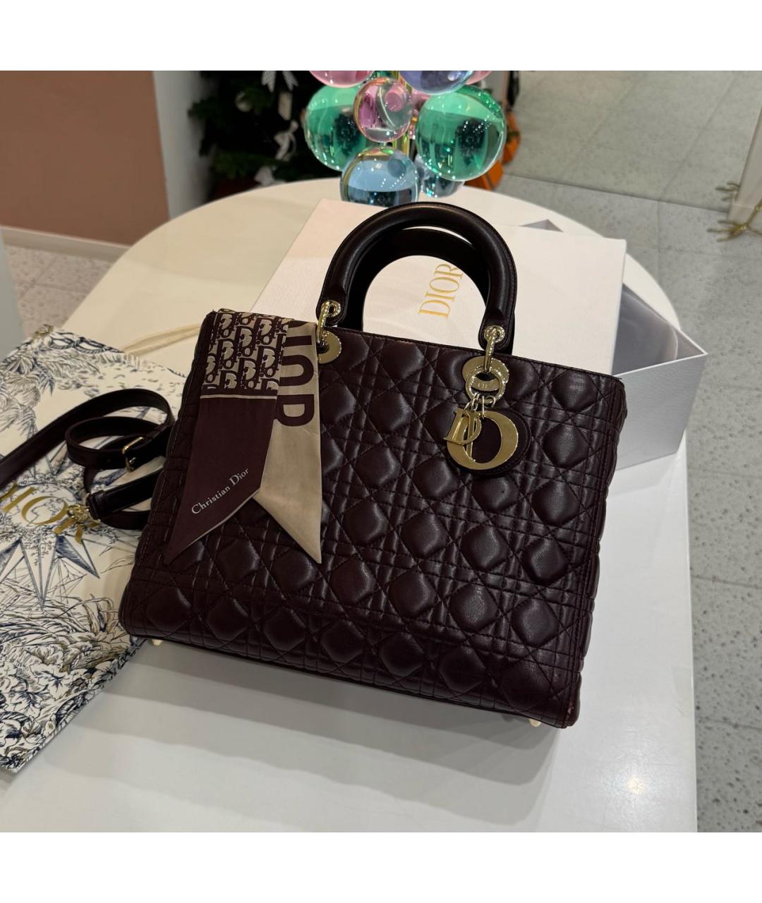 CHRISTIAN DIOR Бордовая кожаная сумка через плечо, фото 7