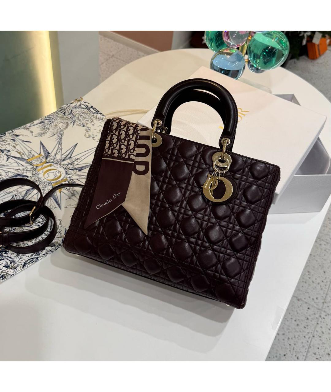 CHRISTIAN DIOR Бордовая кожаная сумка через плечо, фото 8