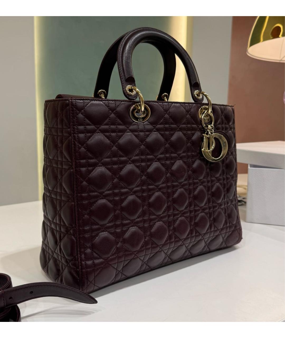 CHRISTIAN DIOR Бордовая кожаная сумка через плечо, фото 2