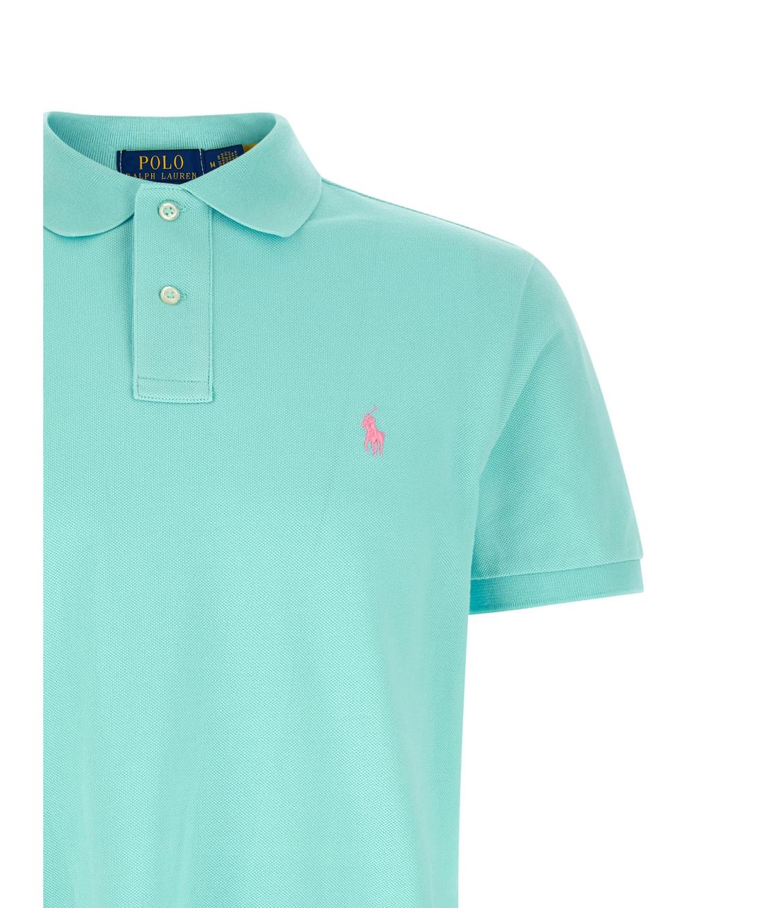 POLO RALPH LAUREN Голубое хлопковое поло с коротким рукавом, фото 3