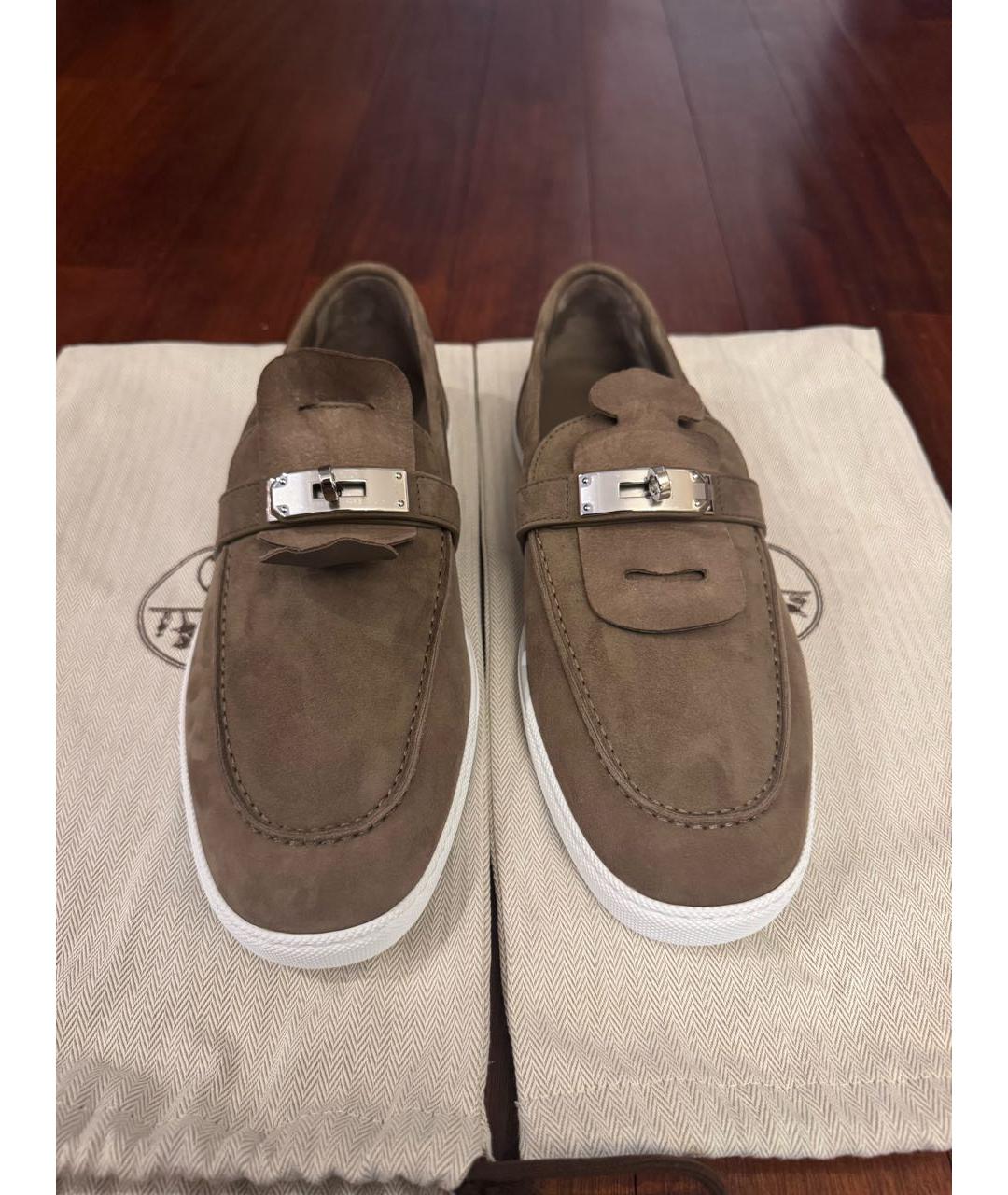 HERMES Хаки замшевые лоферы, фото 2