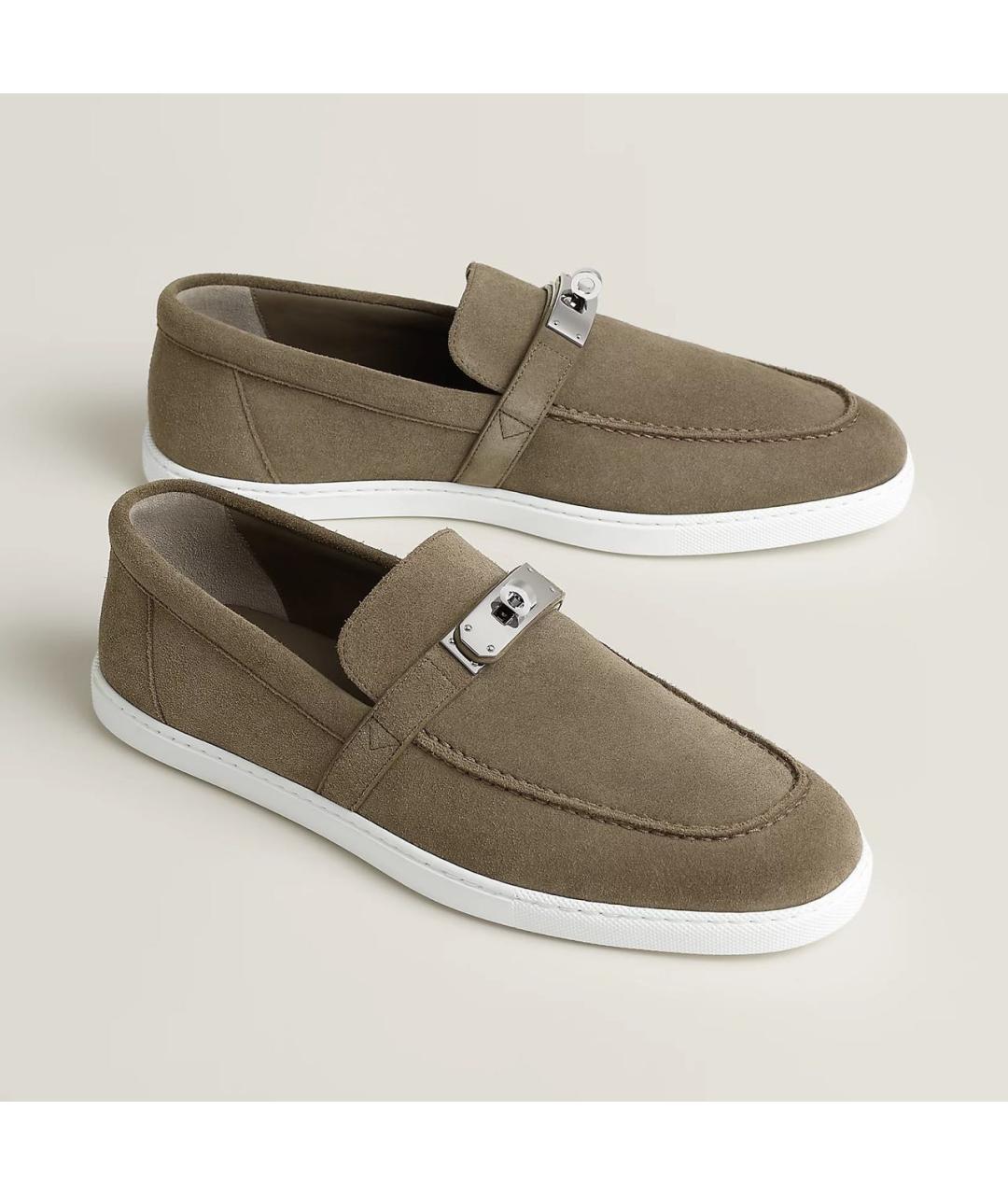 HERMES Хаки замшевые лоферы, фото 5