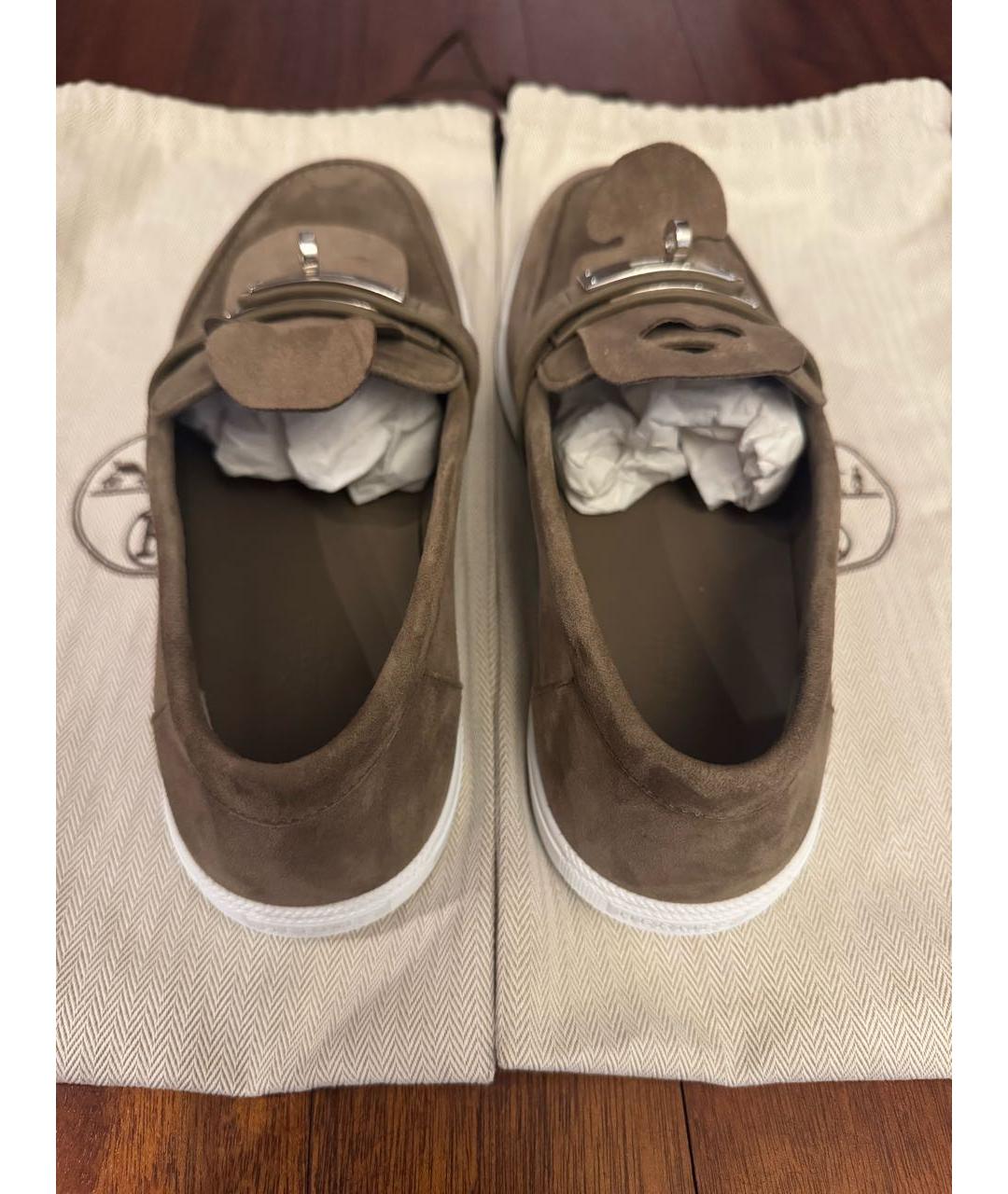 HERMES Хаки замшевые лоферы, фото 4
