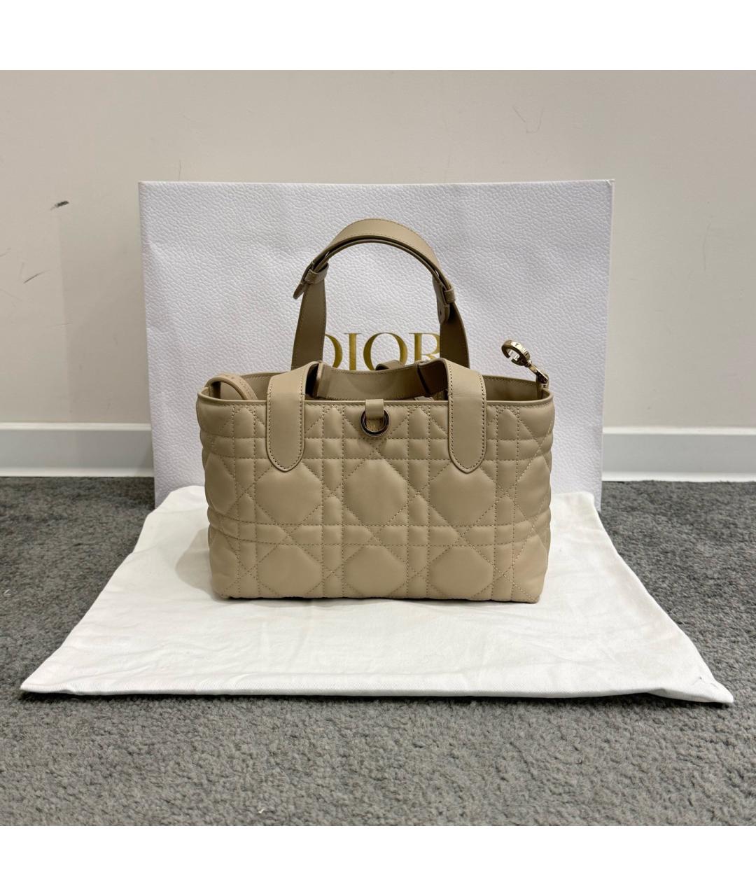 CHRISTIAN DIOR Бежевая кожаная сумка с короткими ручками, фото 4