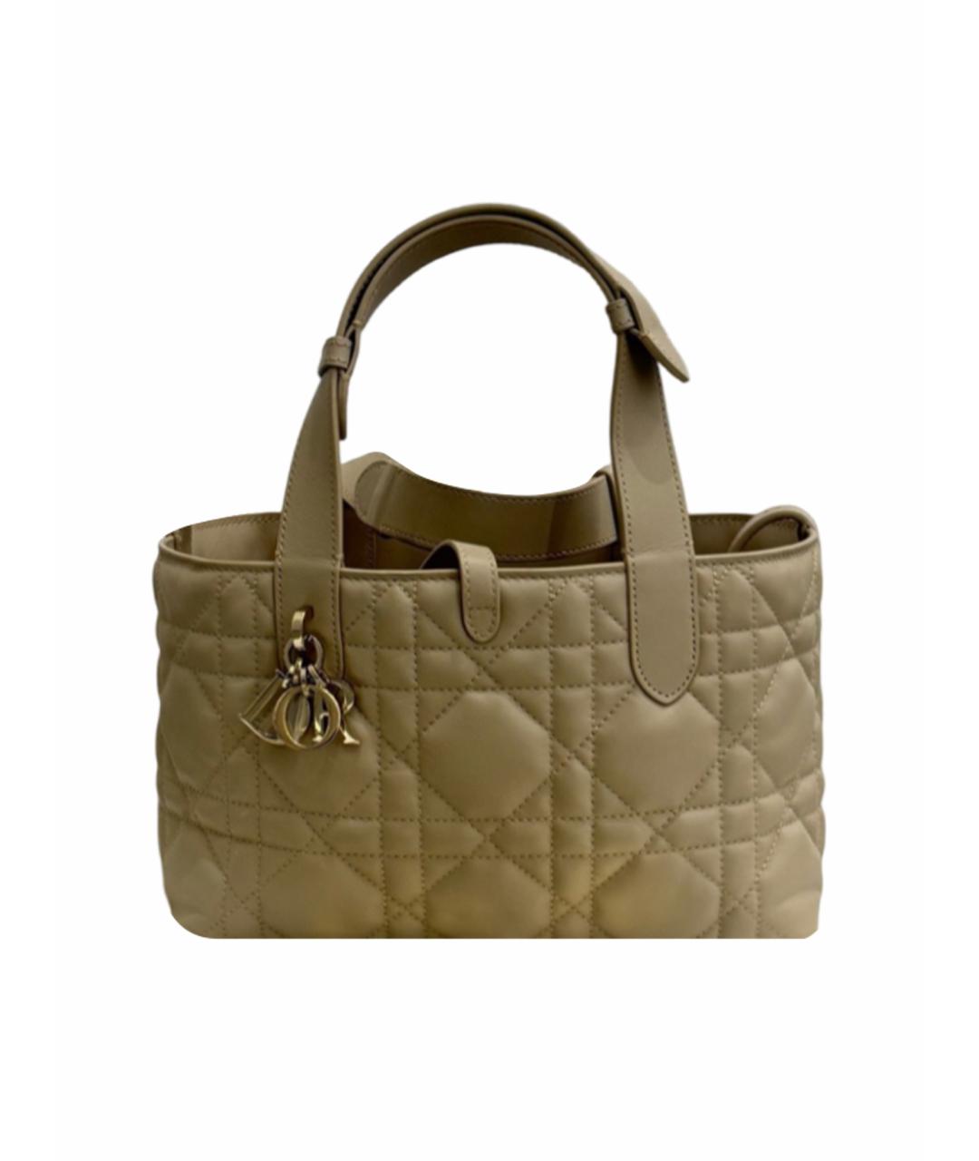 CHRISTIAN DIOR Бежевая кожаная сумка с короткими ручками, фото 1