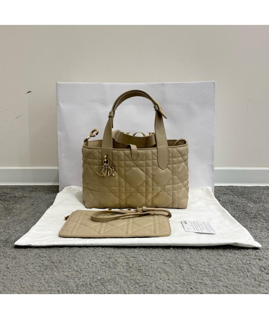 CHRISTIAN DIOR Бежевая кожаная сумка с короткими ручками, фото 2