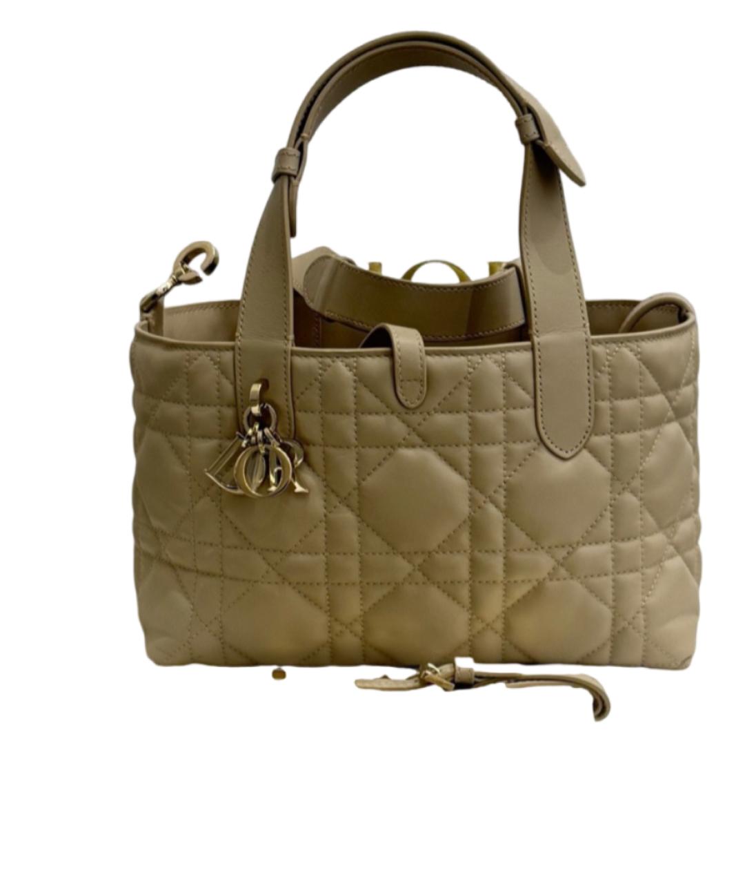 CHRISTIAN DIOR Бежевая кожаная сумка с короткими ручками, фото 7