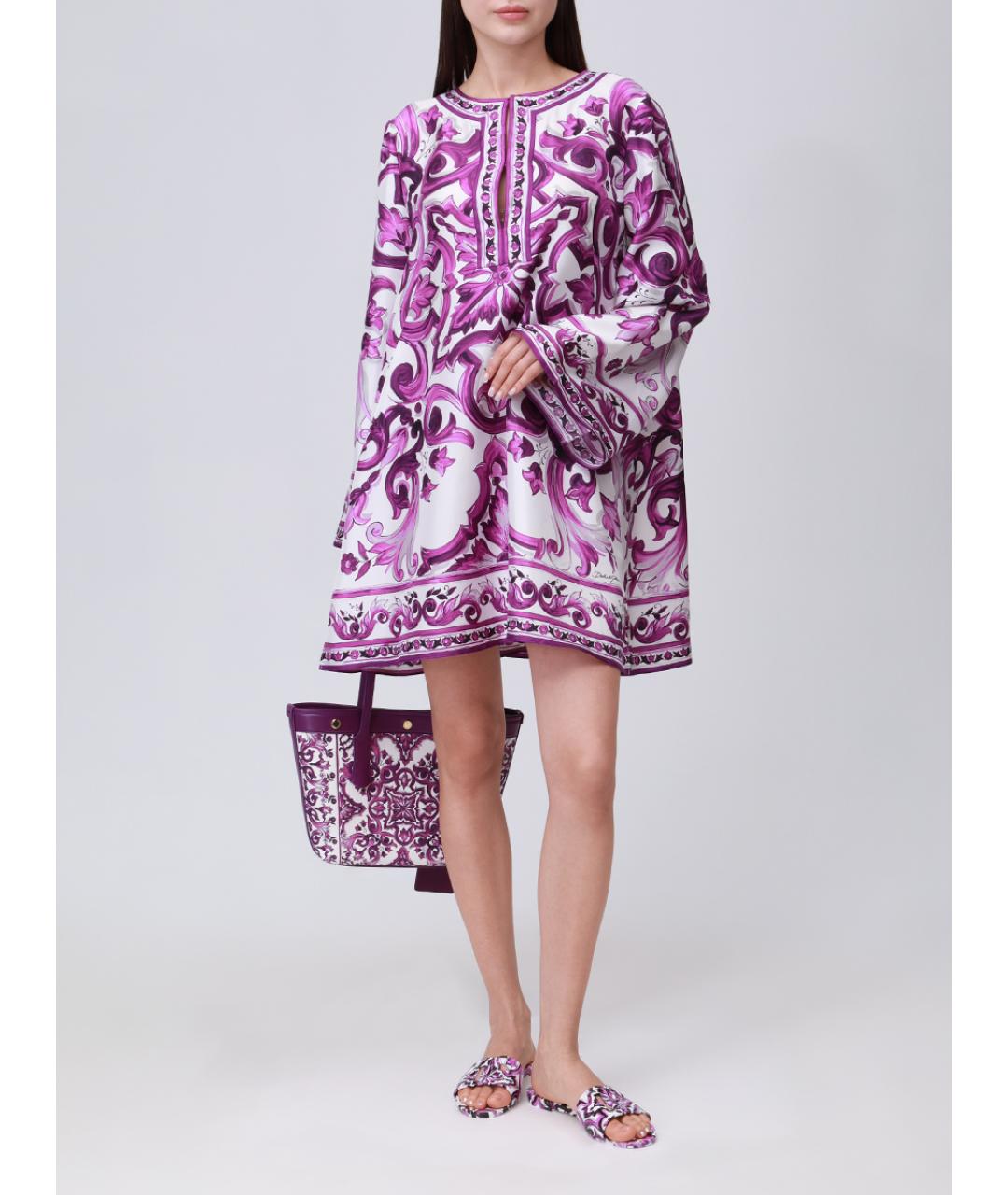 DOLCE&GABBANA Фиолетовое шелковое повседневное платье, фото 2