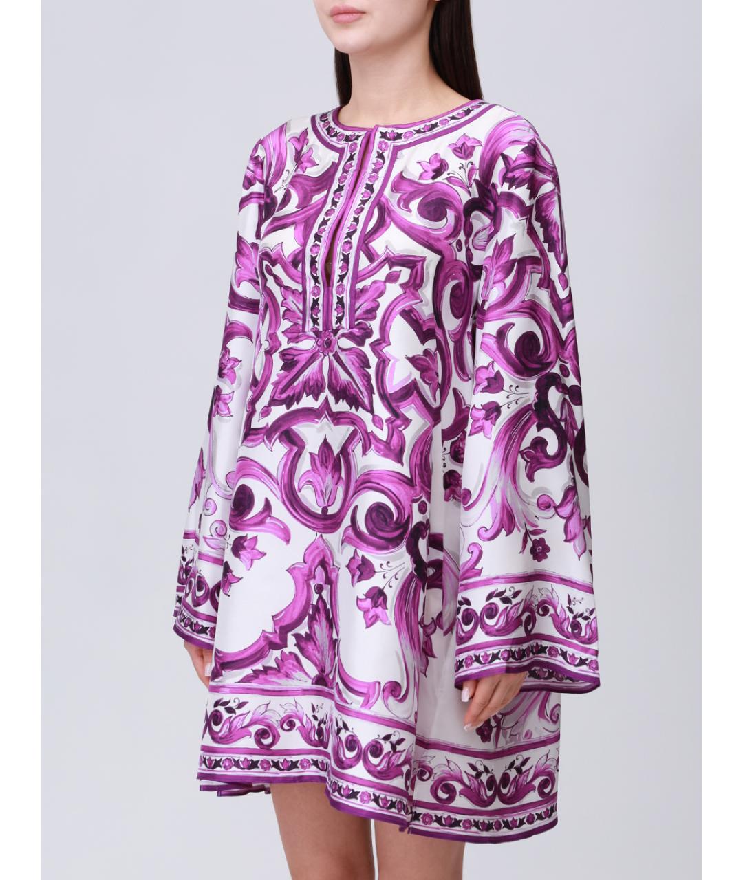 DOLCE&GABBANA Фиолетовое шелковое повседневное платье, фото 4