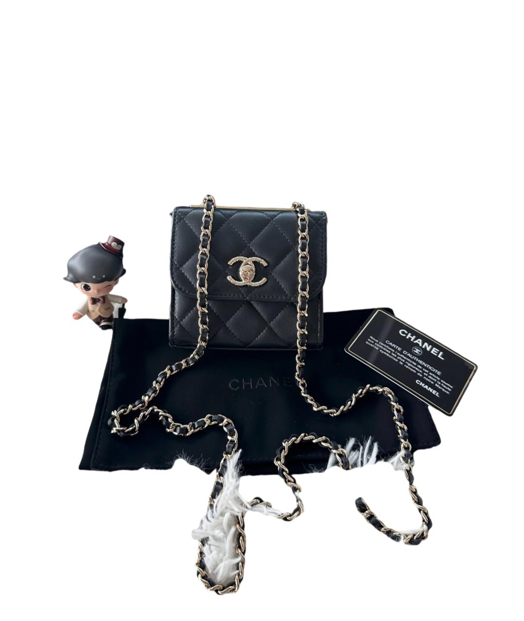 CHANEL BEAUTY Черная кожаная сумка через плечо, фото 6