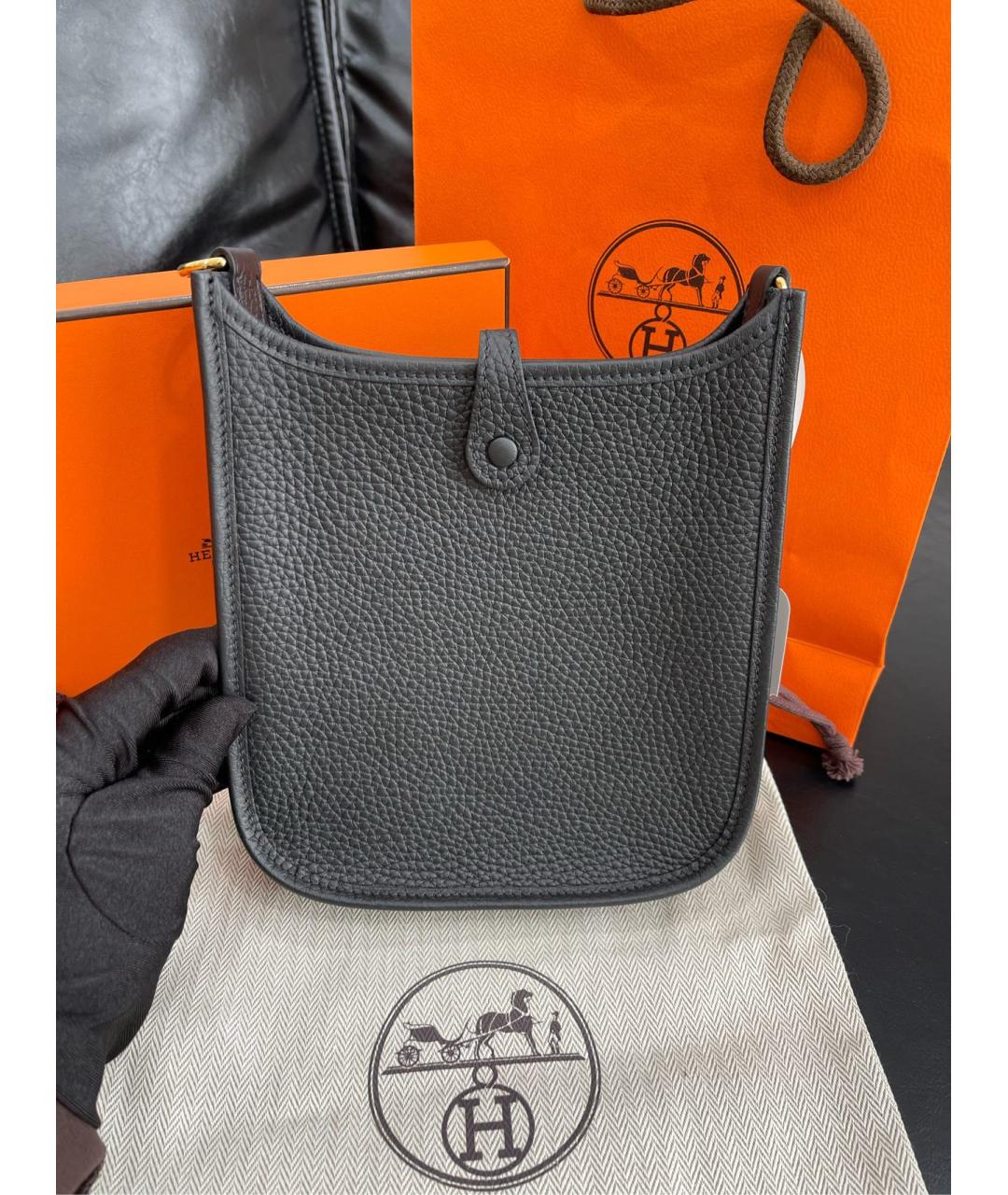 HERMES Черная кожаная сумка через плечо, фото 3