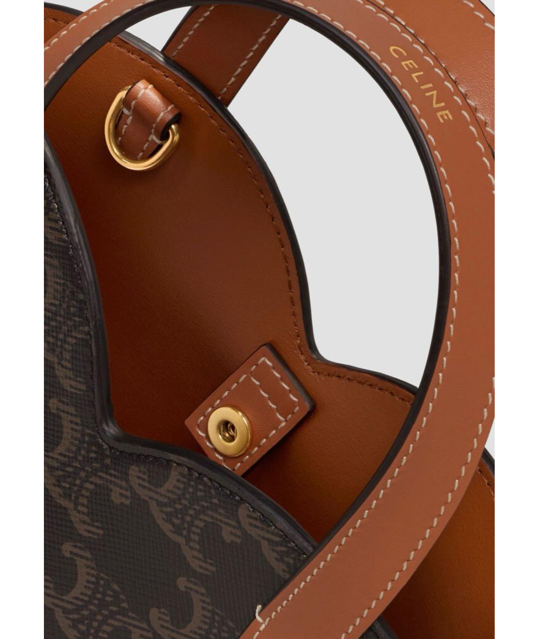 CELINE Коричневая кожаная сумка с короткими ручками, фото 3