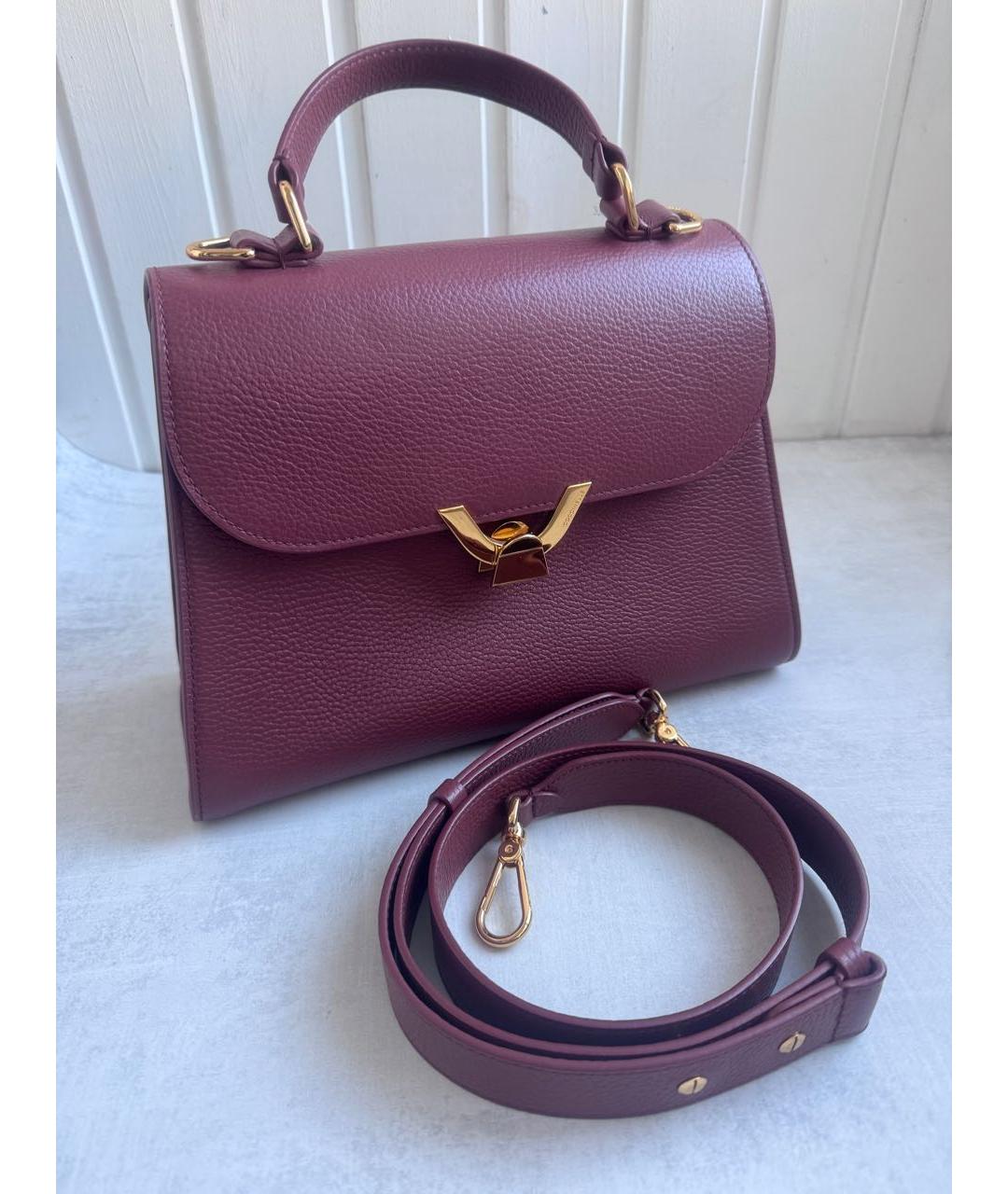 COCCINELLE Бордовая кожаная сумка с короткими ручками, фото 5