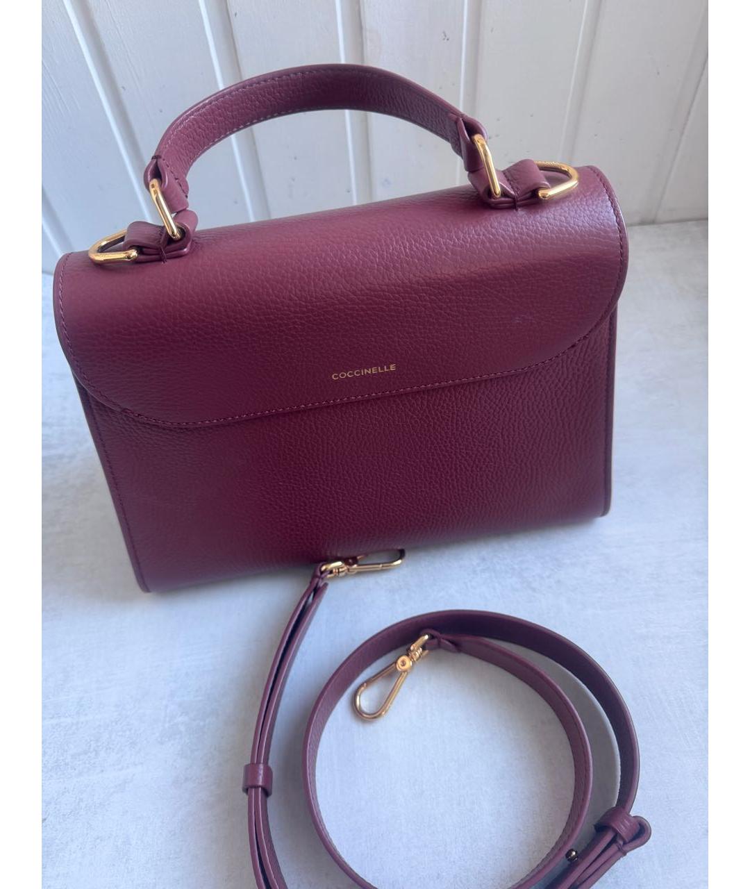 COCCINELLE Бордовая кожаная сумка с короткими ручками, фото 3