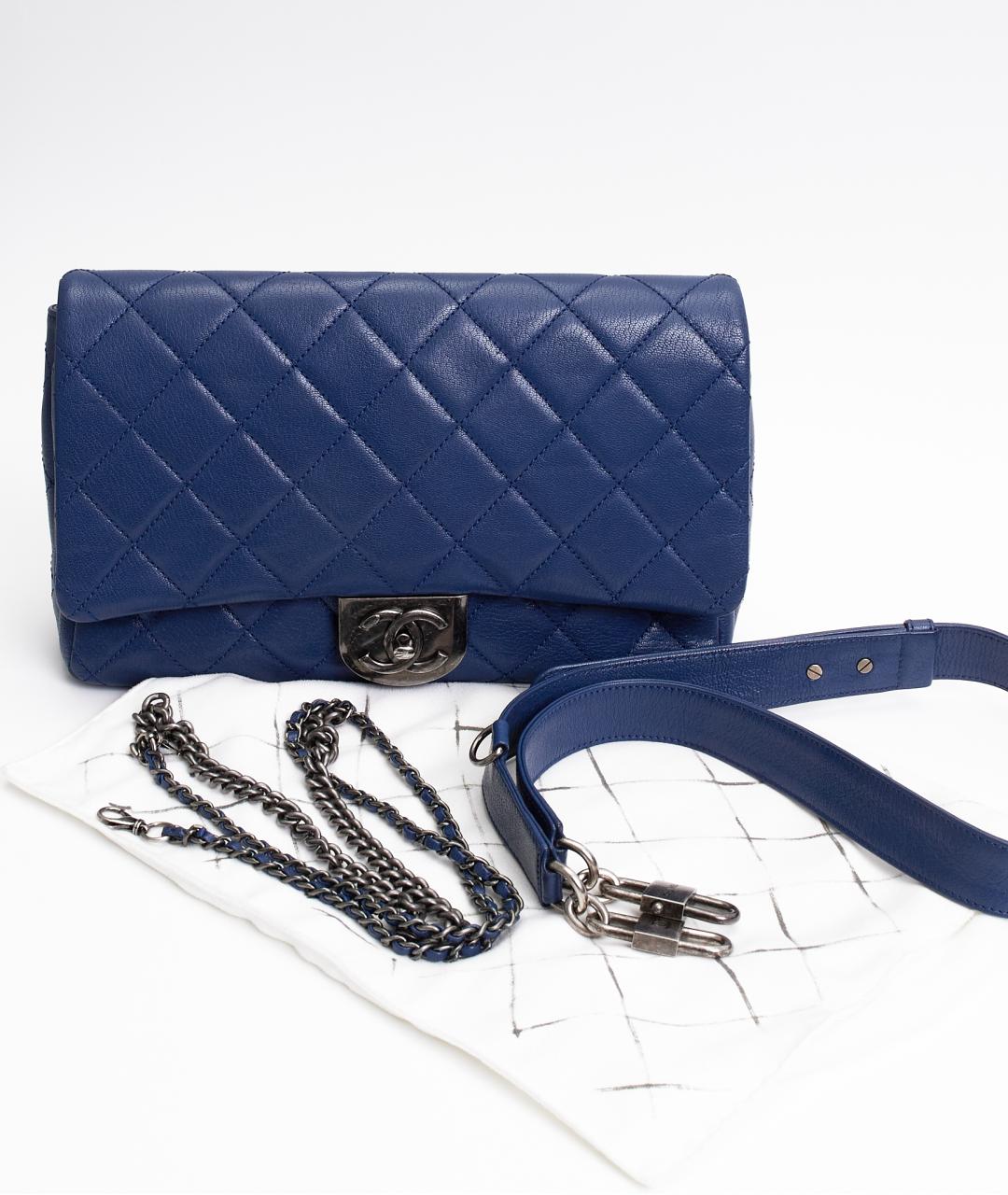 CHANEL Синяя кожаная сумка через плечо, фото 4