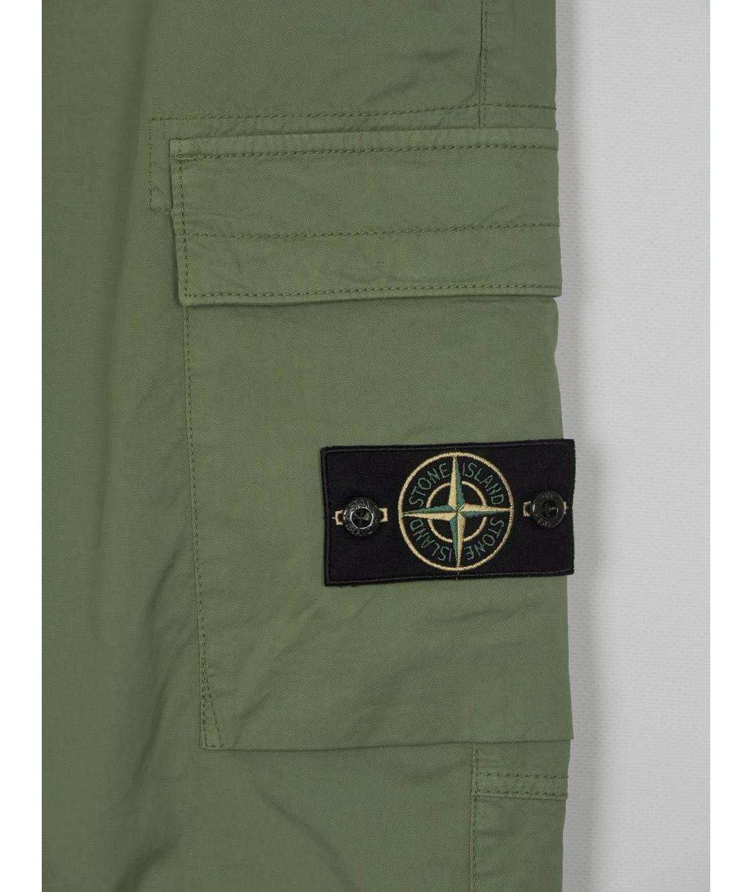 STONE ISLAND Зеленые хлопко-эластановые повседневные брюки, фото 3
