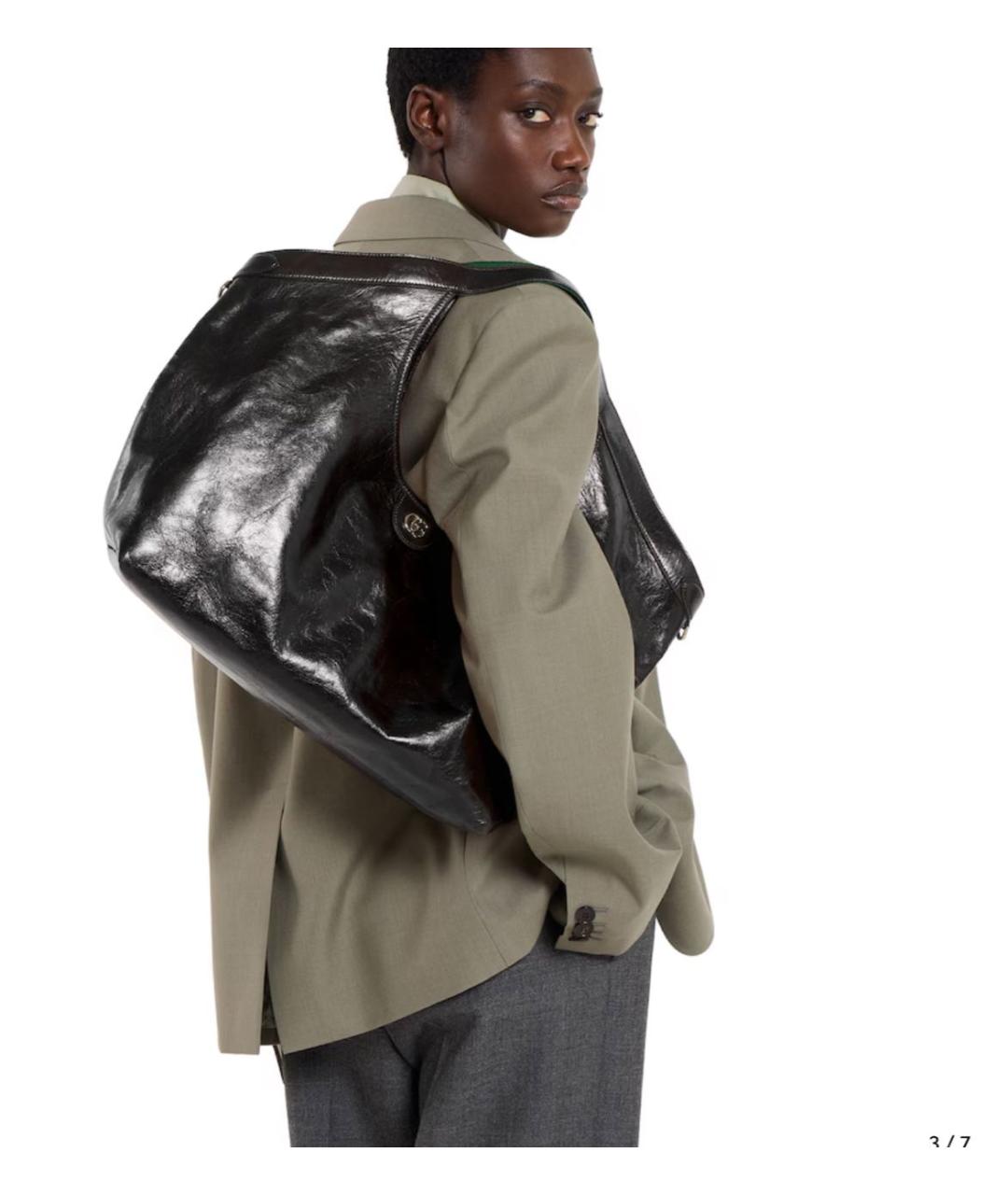 GUCCI Черная кожаная сумка тоут, фото 3