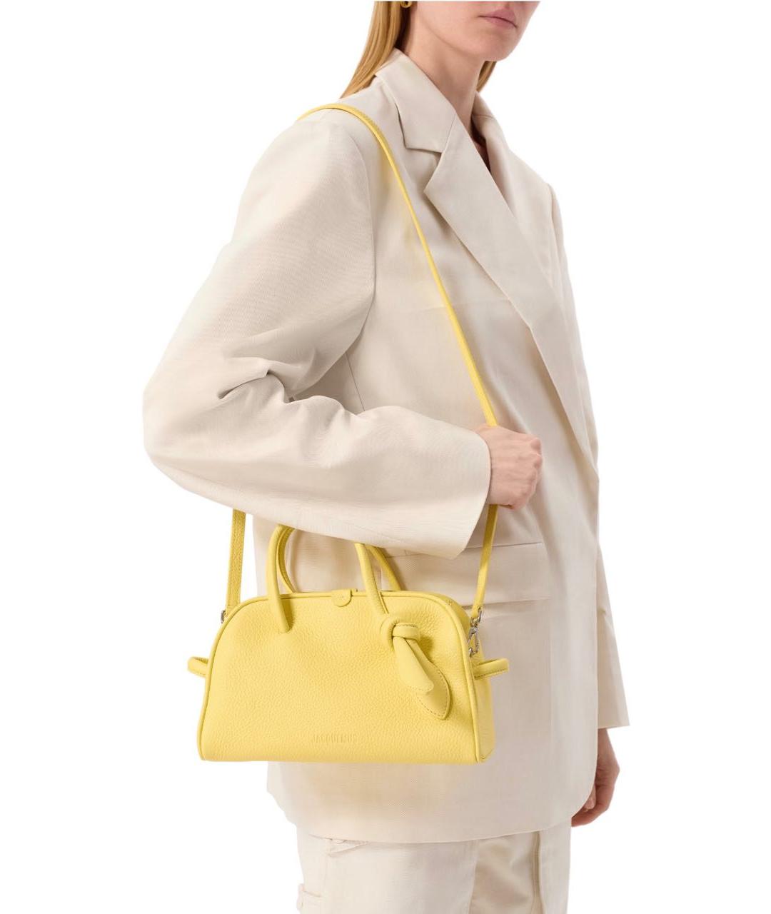 JACQUEMUS Желтая кожаная сумка с короткими ручками, фото 2