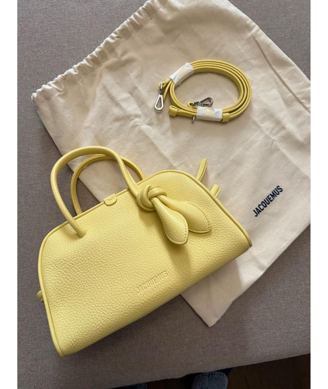 JACQUEMUS Желтая кожаная сумка с короткими ручками, фото 4