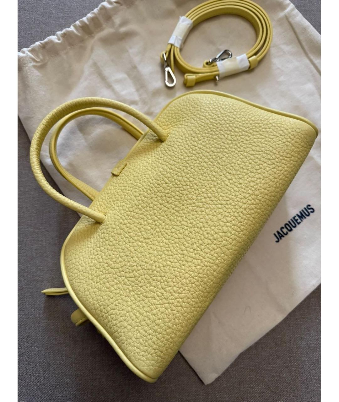 JACQUEMUS Желтая кожаная сумка с короткими ручками, фото 6
