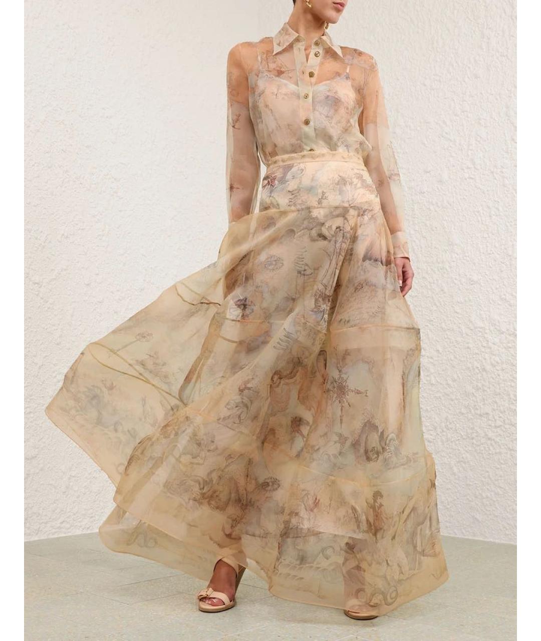 ZIMMERMANN Бежевая шелковая юбка макси, фото 2