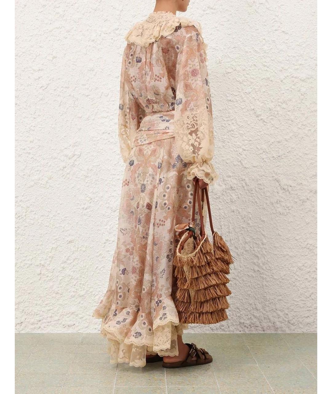 ZIMMERMANN Розовая шелковая юбка макси, фото 4
