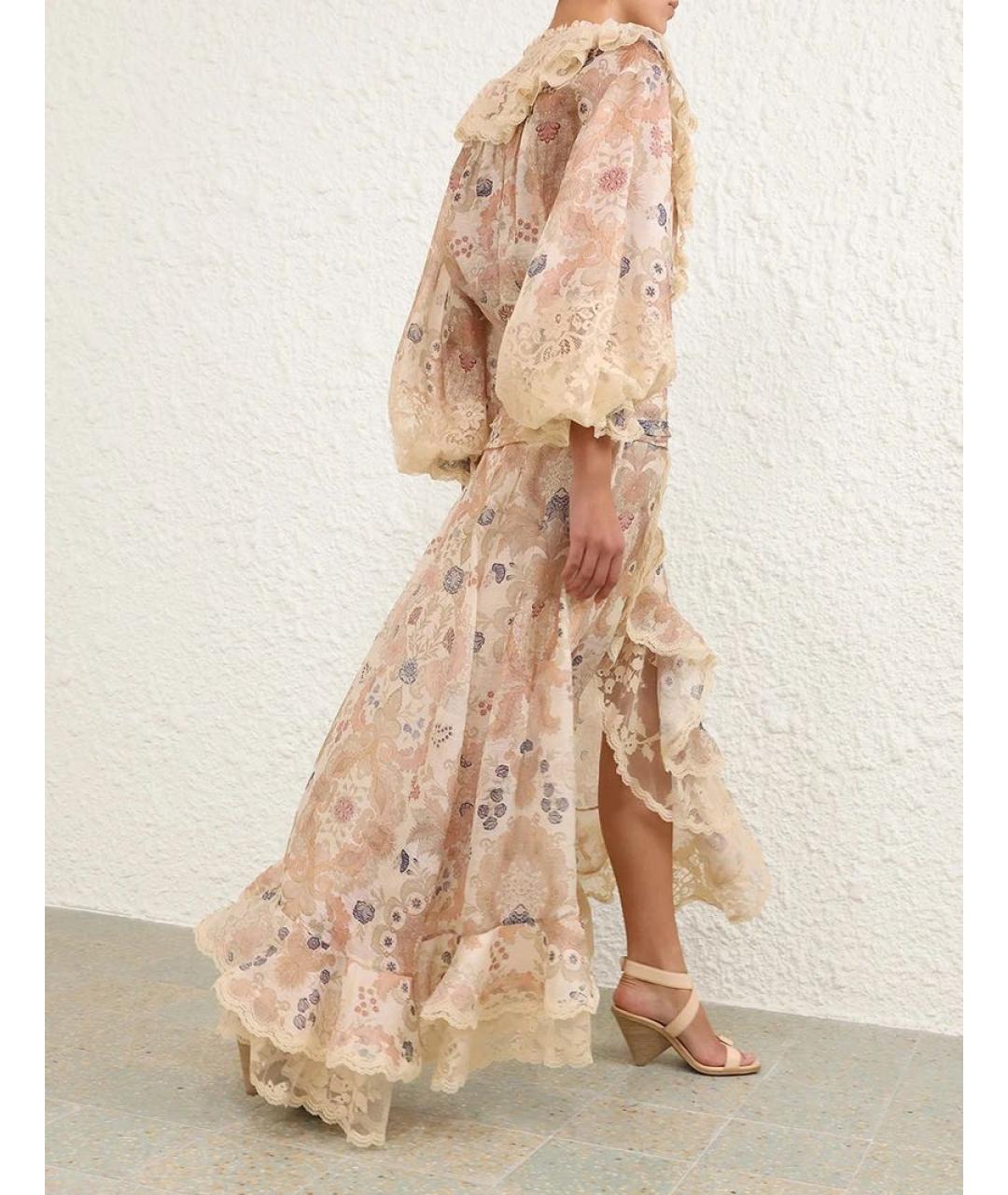 ZIMMERMANN Розовая шелковая юбка макси, фото 6