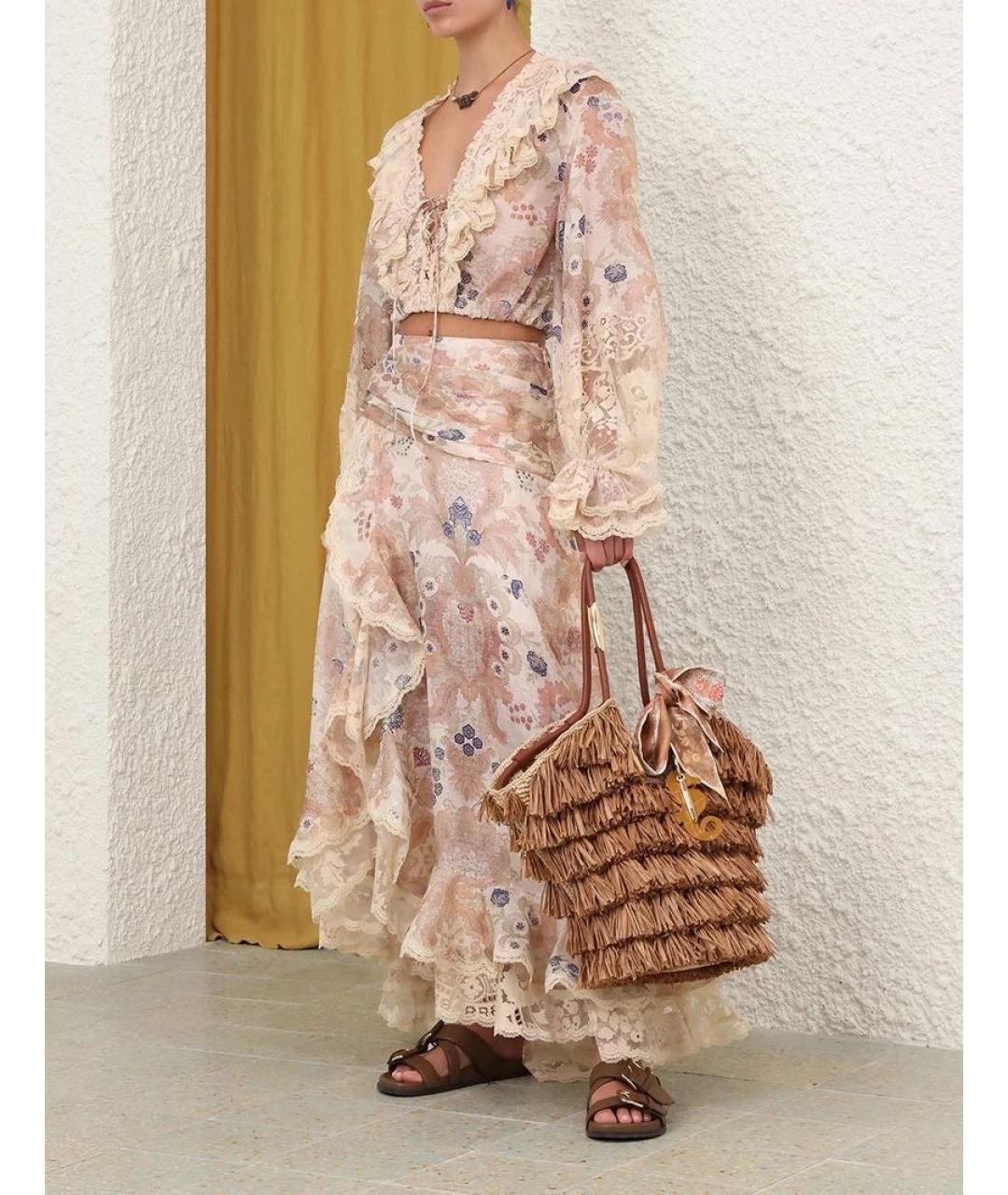 ZIMMERMANN Розовая шелковая юбка макси, фото 3